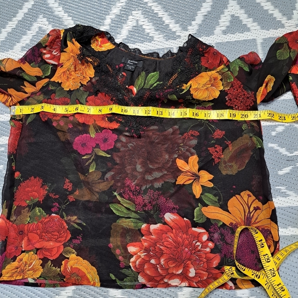Guess by Marciano Floral Sheer Blouse with Lace Trim - Picture 7 of 9